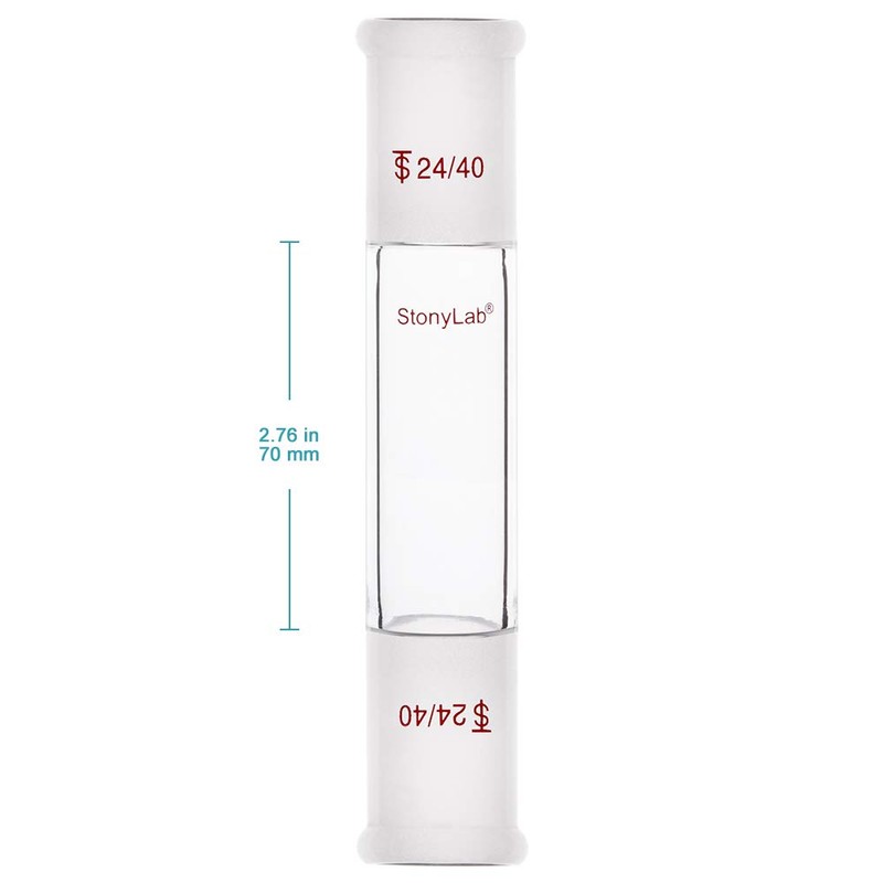stonylab Glass Straight Connecting Adapter, Borosilicate Glass 70mm Between Two