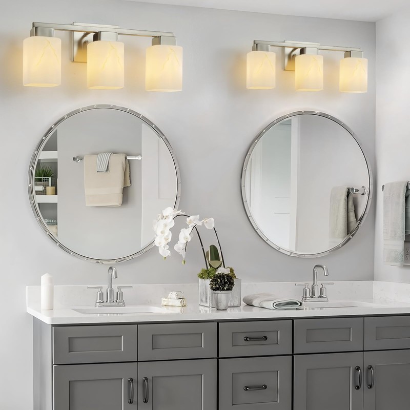 Mieloxiy 3-Light Square Bathroom Light Fixture, Brushed Nickel Modern Vanity