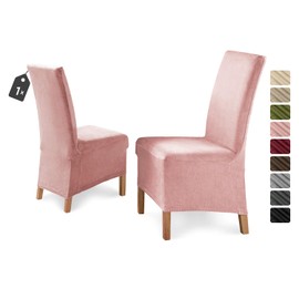 BEAUTEX Chair Cover Sets, EVA Velvet Microfibre Chair Cover Long, Elastic Stretch Cover, Choice of Colours (Dusky Pink/Light Set of 1)