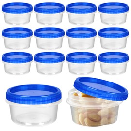 ISUSSER 12 Pack Freezer Containers with Screw On Lids, 8 Oz Stackable Reusable Plastic Storage Container, Airtight Plastic Food Storage Containers with Twist Top Lids for Food Soup Jello Sauce