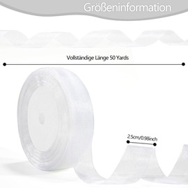 Geschenkband Weiß Organza 25mm 46m Geschenkverpackung Verpackungsbänder Weiß Tüll Geschenkbänder Weiss Bänder Zum Basteln für Muttertagsgeschenk Deko für Hochzeits Taufe Geburtstag Kränze Weihnachten