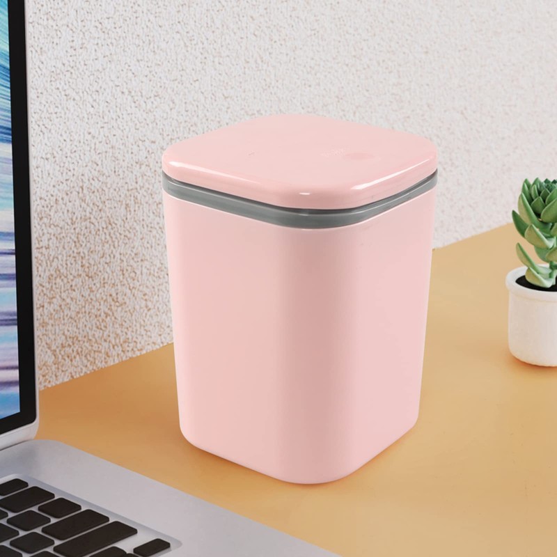 Xowine 0.5 Gallon Plastic Tiny Push-Button Trash Can, Desktop Mini