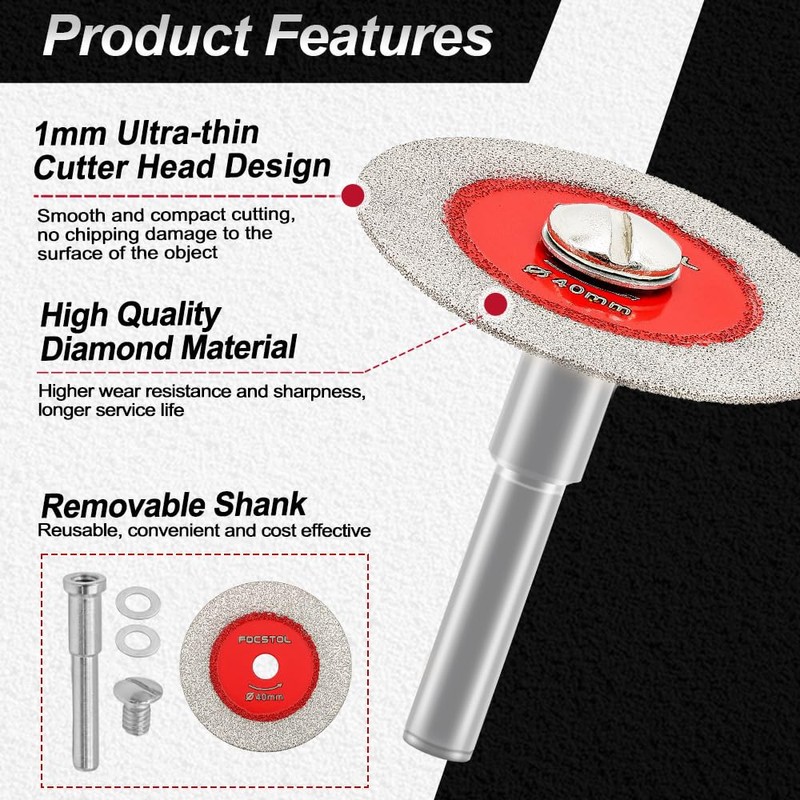 FOCSTOL Mini Diamond Glass Cutting Disc - 5pcs 1-9/16 Inch(40mm)