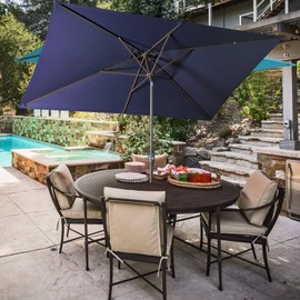 SUNVIVI OUTDOOR Patio Umbrella, 6.5' x 10' Rectangular Aluminum Pole Outdoor Patio Umbrella, Yard Umbrella with Crank and Push Button Tilt, 6 Steel Ribs, Polyester Canopy, Navy Blue