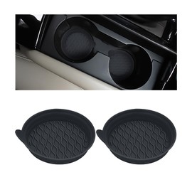 KHGUZ 2PCS Car Cup Holder Coasters, Non-Slip Silicone Vehicle Recessed Water Bottle Mats, Soft Sift-Proof Spill Automotive Interior Cup Pad Accessories, Universal for SUV, Truck, RV（Black）