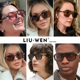 LIU·WEN Vintage 70s Aviator Sunglasses for Women Men - Retro Frame Square rectangle UV400 Shades(Clear Brown/Brown)