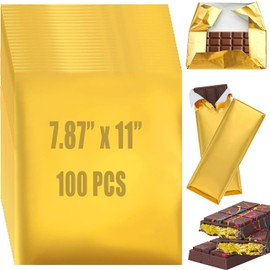 Xurise Chocolate Candy Wrappers, Aluminum Foil Sheets with Golden Appearance, 100 Pcs 7.87x11" Candy Wrappers for Food DIY Candies Wrapping Packing Gifts