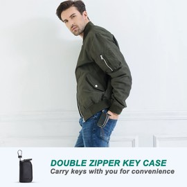 Leather Key Fob Case for Men-Key Fob Cover Car Auto Parts Car Case,Genuine Leather Car Smart Keychain Holder Metal Hook and Keyring Zipper Bag for Remote Key Fob (Black)