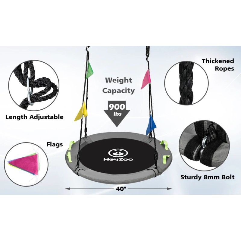 Zoshine Portable 40-Inch Outdoor Fabric Swing Easy Storage Grey Water-Resistant