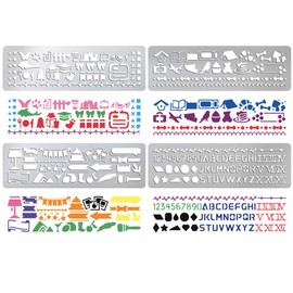 UNICRAFTALE 4Pcs Metal Stencils for Wood Burning Mixed Patterns Stencils Stainless Steel Reusable Templates Alphabet and Number Bookmark Ruler School Supplies for DIY Engraving Painting Scrapbooking