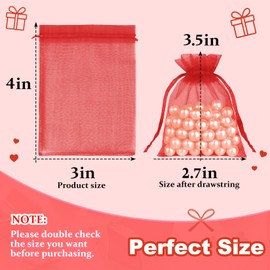 Crweety 50 Pcs Red Organza Bags 3x4 In, Small Mesh Gift Bags with Drawstring, Sheer Gift Pouch for Jewelry Candy Sachet Wedding Party Favor, Bridal Shower, Christmas Decor