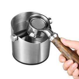 Large Size Coffee Knock Box, SANTOW Stainless Steel Construction Black Espresso Knock Box with Removable Knock Bar and Non-Slip Base (Silver)