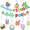 Goodbye School Hello Pool Banner Hanging Swirls for Summer Pool