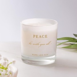 Pope Leo XIV Peace Be with You All Scented Candle – 11 oz Vegan Soy-Coconut Blend – 90-Hour Burn Time – Inspirational Catholic Home Decor – The Catholic Company Exclusive
