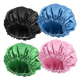Shower Cap Reusable Waterproof Shower Caps For Women, Plastic Hair Cap For Shower, Large Shower Cap For Long Hair,4 Pcs Double Layers Environmental Protection Hair Bath Hat