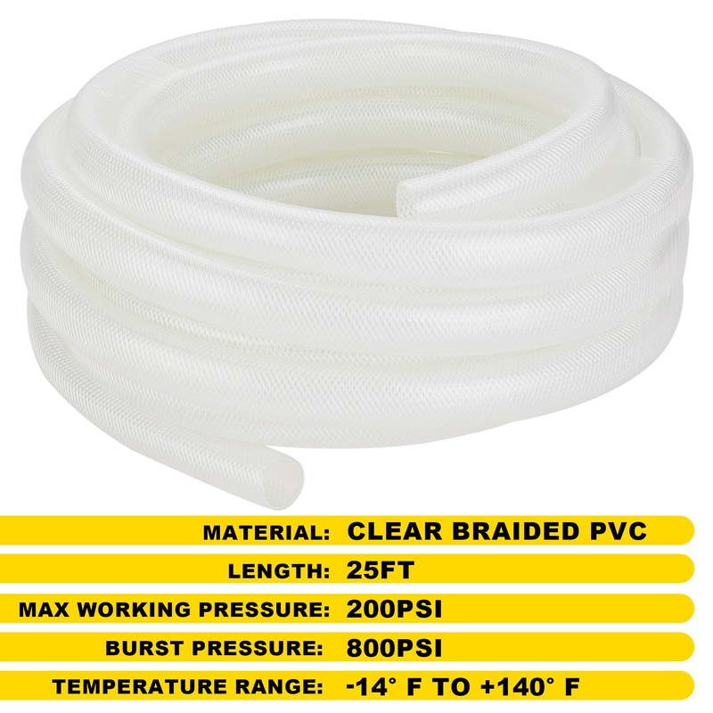 WYNNsky 3/4’’ID 25FT High Pressure Braided Clear PCV Tube