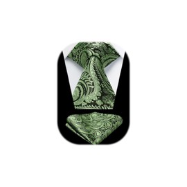 HISDERN Men's Paisley Sage Green Tie Men's Formal Casual Tie and Pocket Square Set Wedding