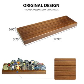 DecoWoodo Challenge Coin Display Stand 4 Rows Wooden Military Coin Holder Rack Case Holds 30 Coins, Walnut Finish