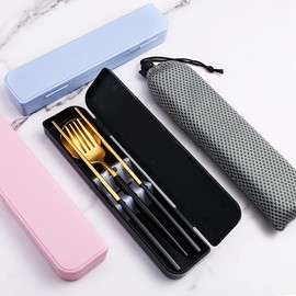 cesa beams Cutlery Set, Portable Cutlery, Portable, Easy to Carry, Compact, Cutlery, Outdoors, Camping, Fishing, Travel, Climbing, Spoon, Fork, Chopsticks, Storage Case, Storage Pouch, 5-piece Set,