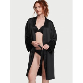 Victoria's Secret Fashion Show '24 Women's Satin Midi Robe, Black, M/L