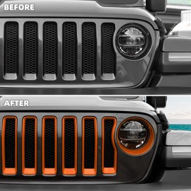 SQQP Grille Grill Insert+Headlight Turn Light Cover Compatible with 2018-2023 Jeep Wrangler JL JLU Sport/Sports Only(Orange)