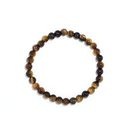 Taddart Minerals Yellow Brown Natural Gemstone Tiger's Eye Bracelet with 6mm Balls on Elastic Nylon Thread - Handmade, Rubber, Tiger's Eye