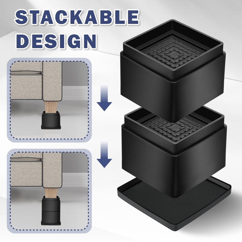 MixDora Bed Risers 2 Inch Square Stackable Furniture Risers Anti-Slip