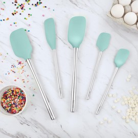 Tovolo Flex-Core Stainless Steel Handled Spatula Set of 5 for Meal Prep, Cooking, Baking, and More - Aqua