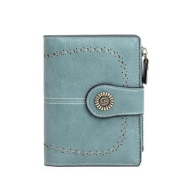 KARRESLY Small Womens Wallet PU Leather Bifold RFID Blocking Card Holder with Zipper Coin Pocket, Light blue, Small Wallet