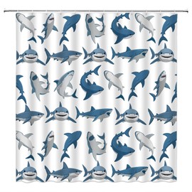GCTNBJL Shark Shower Curtain Ocean Animal Shark Open The Mouth Fish Sea Marnie Underwater Nautical Bathroom Curtain with Hooks,Blue Gray White,70" W x 70" H