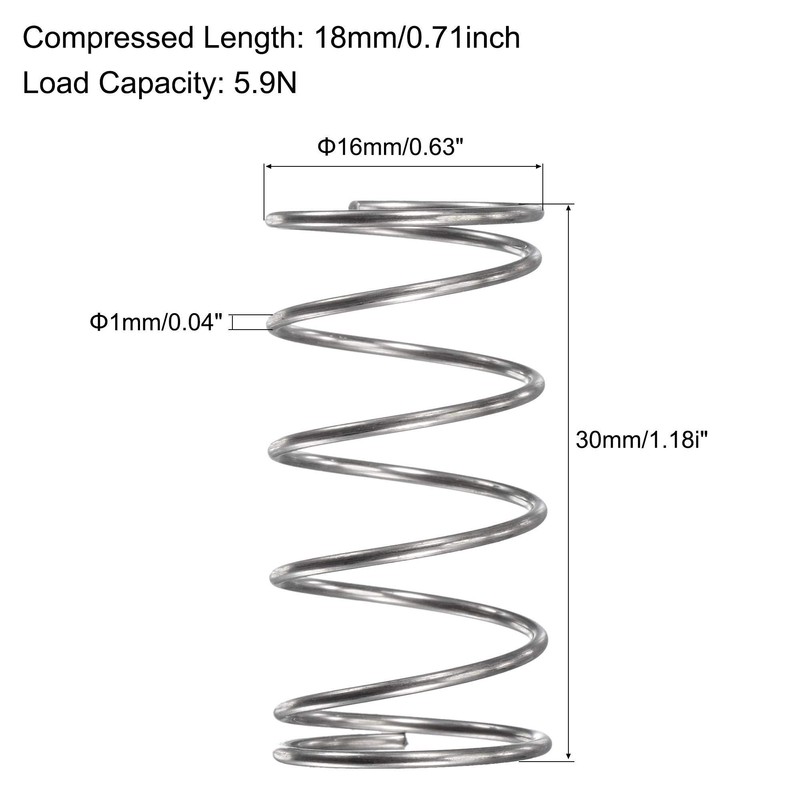 TOP-VIGOR 5Pcs Compression Spring, 16mm OD,1mm Wire Size,30mm Free Length