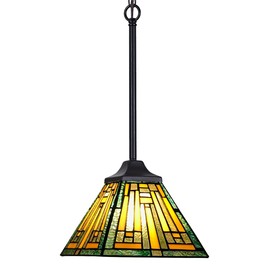 COTOSS Tiffany Pendant Lights Fixtures Mission Style 1 Light Green Stained Glass Kitchen Lighting Antique Mini Farmhouse Hanging Lamp for Kitchen Island Dining Room Hallway