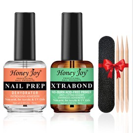 Honey Joy Nail Dehydrator and Primer, Acid-Free Nail Prep Kit, Professional Strong Bond Primer for Long-lasting Acrylic Nails, Gel Polish, UV Gels, Fast Air Dry, Superior Adhesion (0.5Fl oz) Nail Art Nail Care Manicure Cutics