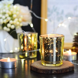 Gold Votive Candle Holders, Mercury Glass Tealight Candle Holder Set of 12, Perfect Centerpieces for Wedding, Party, Home Decor (Gold)