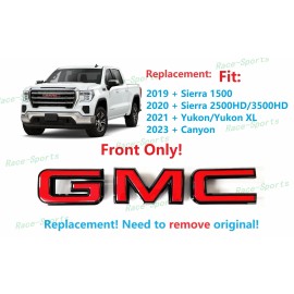 Auto GMC Front Gloss Black Red GMC Emblem Sierra 1500 2500HD 3500HD Yukon XL Canyon