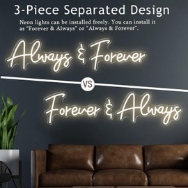 45.5" Super Large Always And Forever Neon Sign Big with Remote Dimmer, Three-pieces Free Combination Forever And Always Neon Light for Wall Decor, Wedding Proposal Bedroom Bar, Warm White