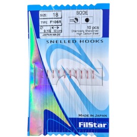 PRO FILSTAR Red Fishing Hook Set with Leader Pack of 10, Size 18, Mono Fishing Line 50 cm, DIA 0.10 mm - Tench & White Fish Tied Hooks - Fishing Hook - Leader Line - Monofilament Leaders - Sports Set