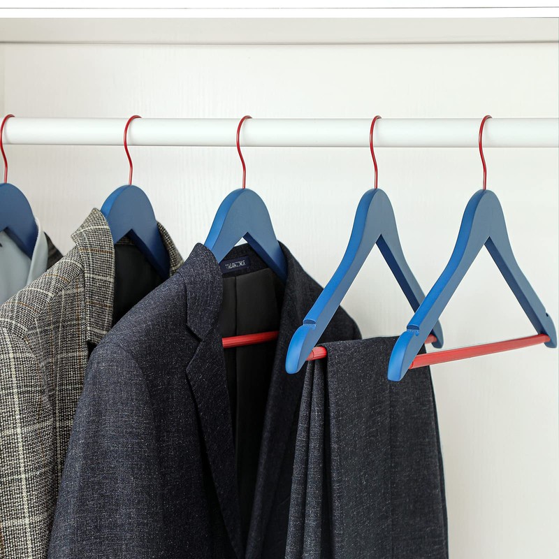 TOPIA HANGER Premium Wooden Hangers with Non-Slip Pant Bar, 360°Swivel