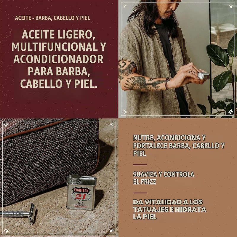 18.21 Man Made Aceite para Cabello, Piel y Barba, Aroma
