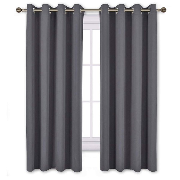 NICETOWN Blackout Curtains for Bedroom 63 inch Length 2 Panels - Window Treatment Thermal Insulated Solid Grommet Blackout for Living Room (52 by 63 Inch,Grey)