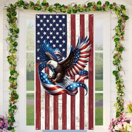 American Flag and Bald Eagle Stars Stripes Flag Door Cover Memorial Day 4th of July Veterans Day Independence Day Font Porch Sign Patriotic Decorations and Supplies for Home Party-71×35''