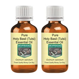 Devprayag Pure Holy Basil (Tulsi) Essential Oil (Ocimum Sanctum) Natural Therapeutic Grade Steam Distilled (Pack of Two) 100ml X 2 (6.76 oz)