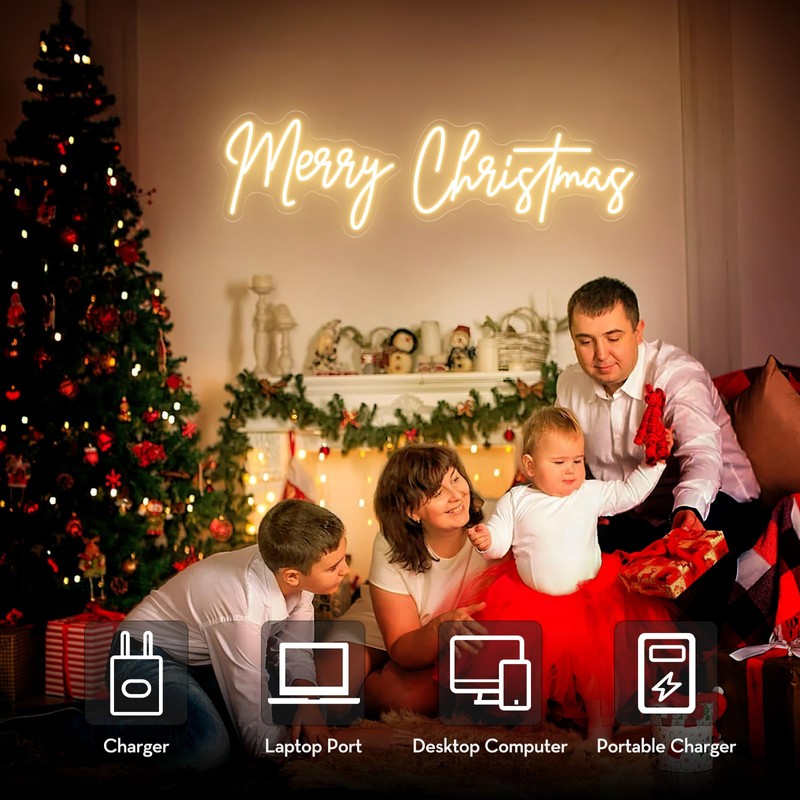 26 Inch Merry Christmas Neon sign, Warm White LED Christmas