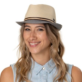 Lipodo Montenovo Trilby Straw Hat - Multicoloured Hat - Classic Shape - Summer Hat with Leather Strap - Made in Italy - Men - Spring/Summer, Beige-Green