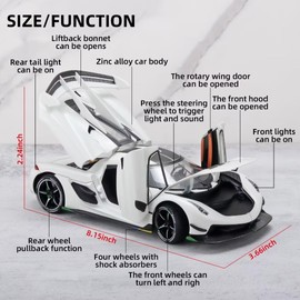 OANMYJJO Toy Cars for Boys 1/24 Jesko Metal Die Cast Toy Cars,Collectibles Jesko Model Car,Pull Back Jesko Toy Car with Light and Sound,Cars Gifts for Age 3+ Year Old Boys(White)