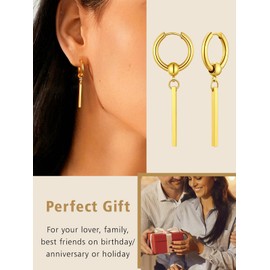 FindChic Women Men Long Bar Chain Design Hanging Stainless Steel Earrings for Christmas Birthday Valentine's Day, Stainless Steel