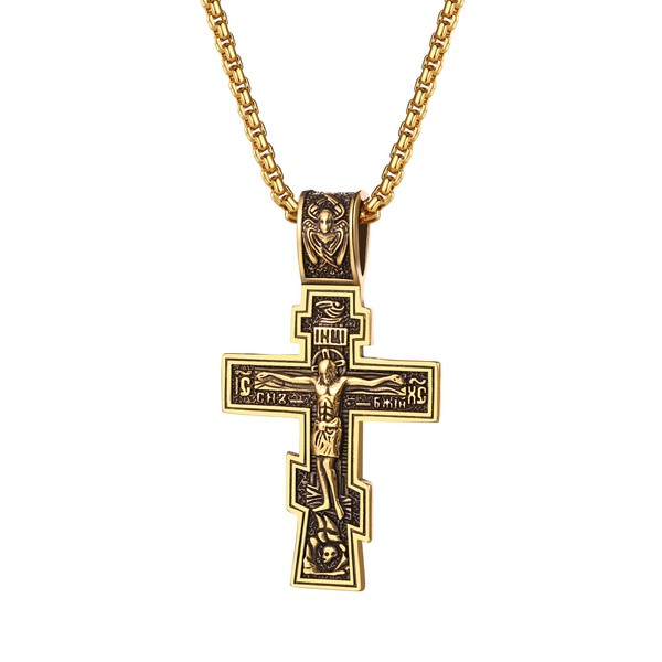 Oidea Eastern Orthodox Cross Necklace: Mens Womens Stainless Steel Retro