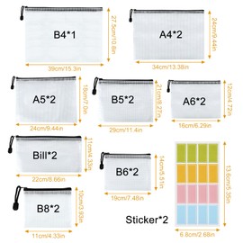 Pack of 15 Document Wallets A4/A5/A6/B4/B5/B6/B8/Bill, Transparent Document Bag, Waterproof Sorting Bags for Documents, Receipts, Cosmetic Storage