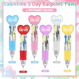 Gilprop 100 Pcs Multicolor Valentine Ballpoint Pen bulk 4 in 1 Retractable Valentine's Day Writing Pens Mini Heart Pen Colored Love Shaped Pens for School Home Valentine's Day Party Supplies Gifts