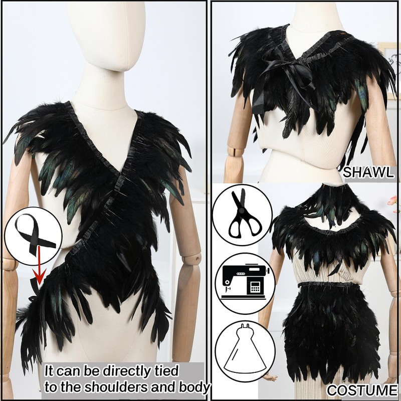 Holmgren Black Rooster Feather Trim for Costume Decoration 2 Yards